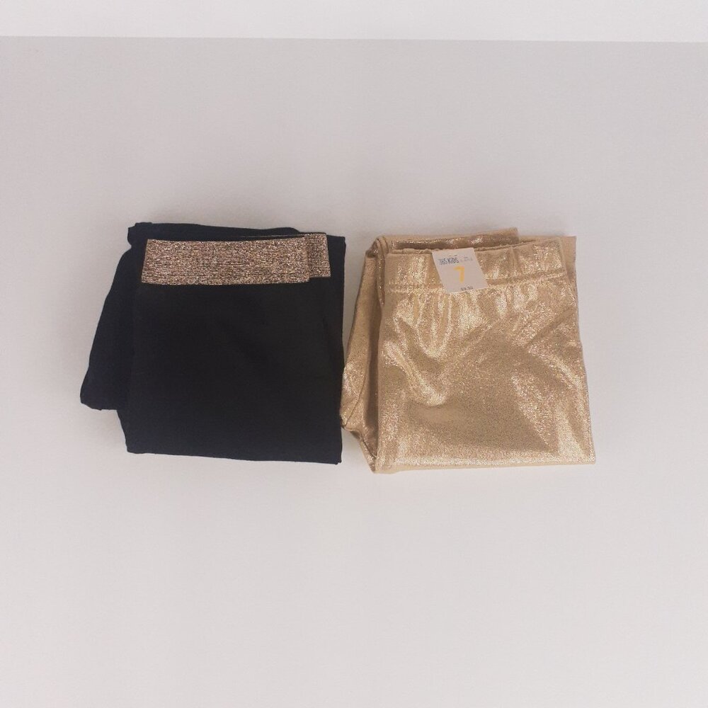 365 Kids Garanimals Girls Shimmer Leggings 2-Pack Gold, Black Elastic Waistband - Picture 2 of 11